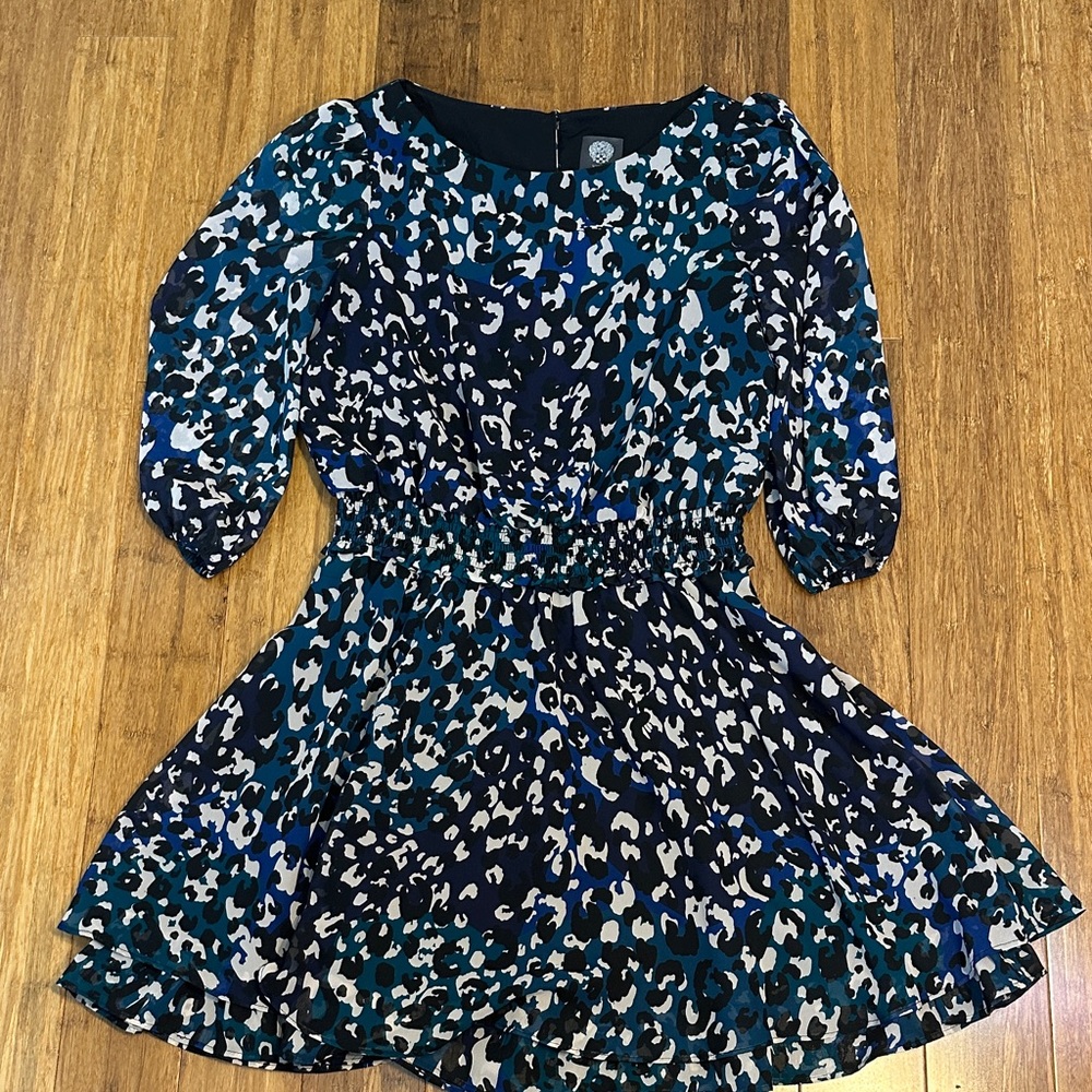LAST CHANCE OFFER: Vince Camuto Blue and Black Leopard Print Midi Dress